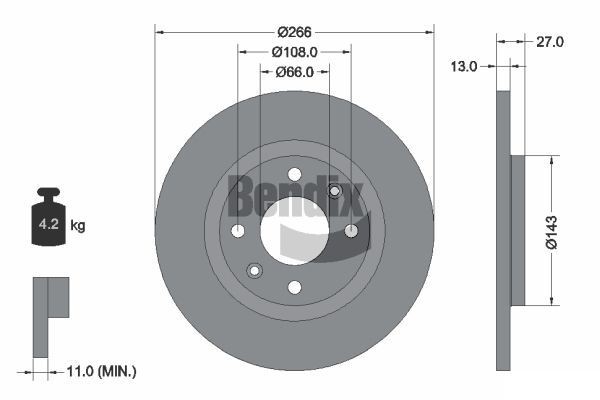 BENDIX Braking BDS1014: Piduriketas Ø: 266mm, täis, Ø: 266mm, kaetud, ilma rattakeskmeta, ilma rattalaagrita, ilma rattakinnituspoltideta