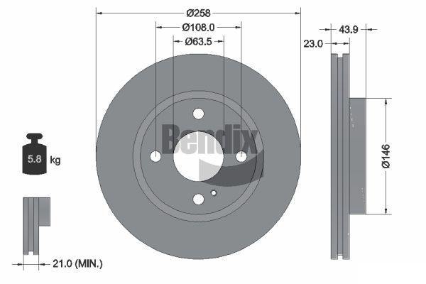 BENDIX Braking BDS1023HC: Piduriketas Ø: 258mm, sisemine õhutus, Ø: 258mm, kaetud, ilma rattakeskmeta, ilma rattalaagrita, ilma rattakinnituspoltideta
