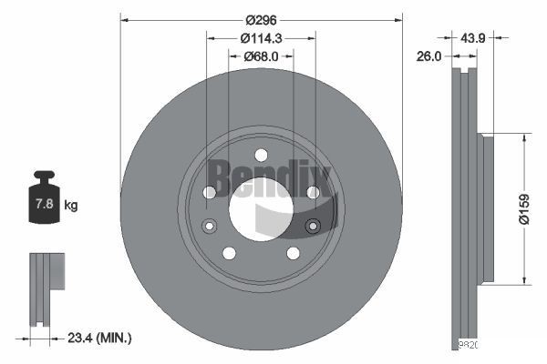 BENDIX Braking BDS1030: Stabdžių diskas Ø: 296mm, išorinis ventiliavimas, Ø: 296mm, padengta, be rato stebulės, be rato guolio, be rato tvirtinimo smeigių