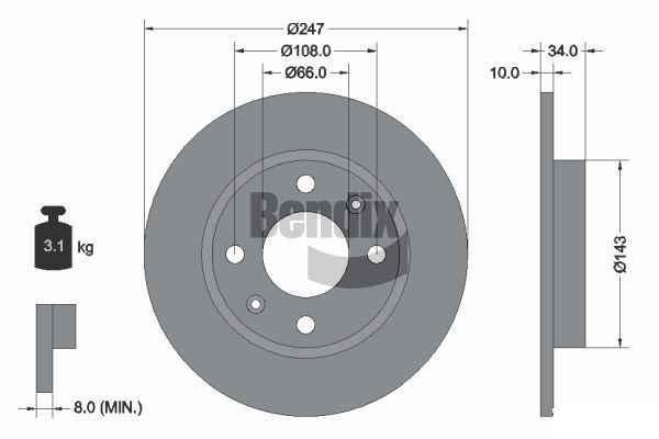 BENDIX Braking BDS1033: Piduriketas Ø: 247mm, täis, Ø: 247mm, kaetud, ilma rattakeskmeta, ilma rattalaagrita, ilma rattakinnituspoltideta