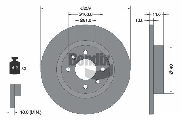 BENDIX Braking BDS1036: Piduriketas Ø: 259mm, täis, Ø: 259mm, kaetud, ilma rattakeskmeta, ilma rattalaagrita, ilma rattakinnituspoltideta