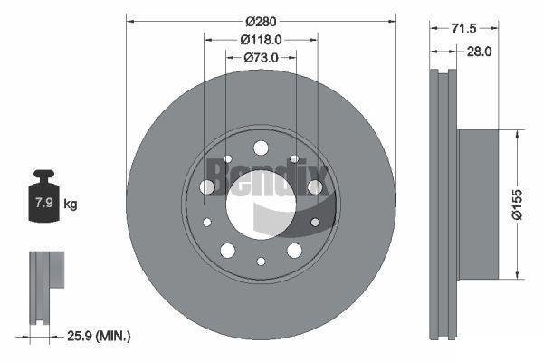 BENDIX Braking BDS1047: Piduriketas Ø: 280mm, sisemine õhutus, Ø: 280mm, kaetud, ilma rattakeskmeta, ilma rattalaagrita, ilma rattakinnituspoltideta