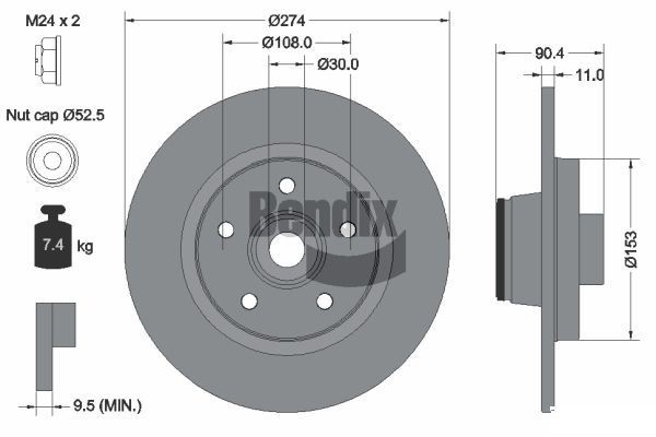 BENDIX Braking BDS1048: Piduriketas Ø: 274mm, täis, Ø: 274mm, teljemutriga, kaetud, koos integreeritud magnetilise anduriga, koos rattalaagriga, ilma rattakinnituspoltideta, koos rattakeskmega