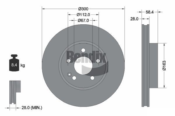 BENDIX Braking BDS1050: Piduriketas Ø: 300mm, sisemine õhutus, Ø: 300mm, kaetud, ilma rattakeskmeta, ilma rattalaagrita, ilma rattakinnituspoltideta