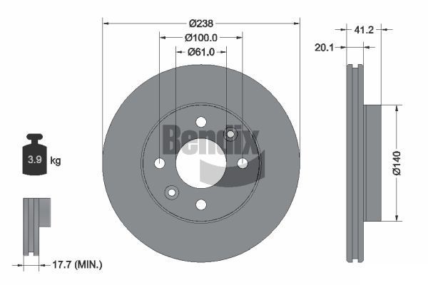 BENDIX Braking BDS1066: Piduriketas Ø: 238mm, sisemine õhutus, Ø: 238mm, kaetud, ilma rattakeskmeta, ilma rattalaagrita, ilma rattakinnituspoltideta