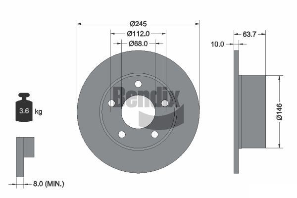 BENDIX Braking BDS1068: Piduriketas Ø: 245mm, täis, Ø: 245mm, kaetud, ilma rattakeskmeta, ilma rattalaagrita, ilma rattakinnituspoltideta