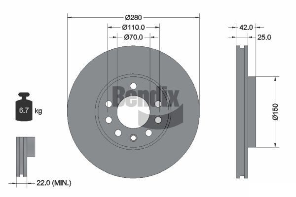 BENDIX Braking BDS1069: Piduriketas Ø: 280mm, sisemine õhutus, Ø: 280mm, kaetud, ilma rattakeskmeta, ilma rattalaagrita, ilma rattakinnituspoltideta