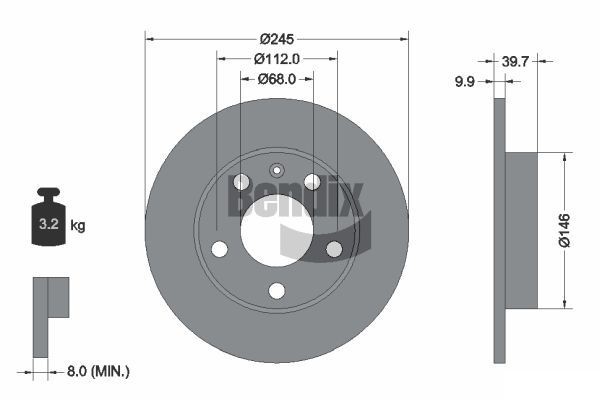 BENDIX Braking BDS1071: Piduriketas Ø: 245mm, täis, Ø: 245mm, kaetud, ilma rattakeskmeta, ilma rattalaagrita, ilma rattakinnituspoltideta