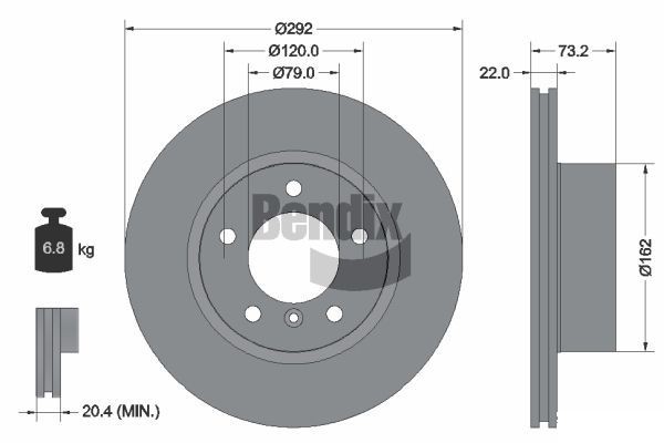 BENDIX Braking BDS1076HC: Piduriketas Ø: 292mm, sisemine õhutus, Ø: 292mm, kaetud, ilma rattakeskmeta, ilma rattalaagrita, ilma rattakinnituspoltideta