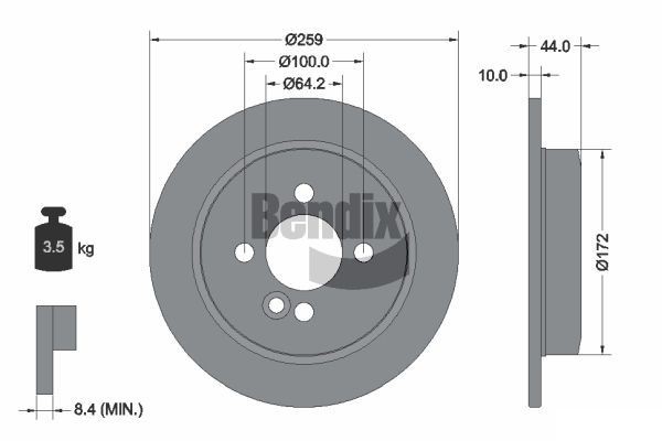 BENDIX Braking BDS1077: Disc de frână Ř: 259mm, plin, Ř: 259mm, acoperit (cu un strat protector), fara butuc roata, fara rulment roata, fara suruburi de fixare roata