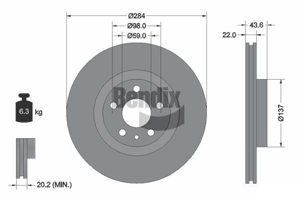 BENDIX Braking BDS1096: Piduriketas Ø: 284mm, sisemine õhutus, Ø: 284mm, kaetud, ilma rattakeskmeta, ilma rattalaagrita, ilma rattakinnituspoltideta