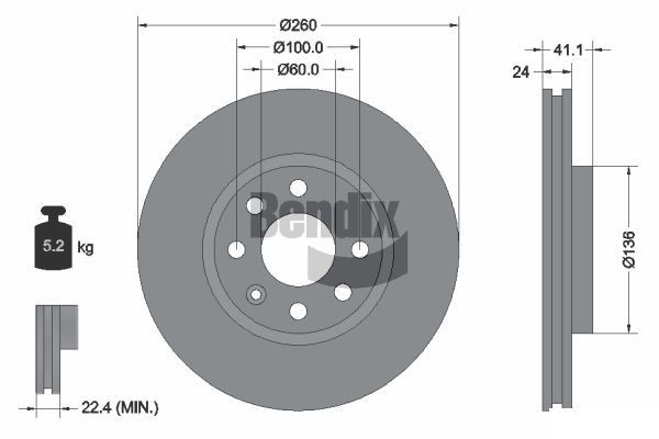 BENDIX Braking BDS1113: Piduriketas Ø: 260mm, sisemine õhutus, Ø: 260mm, kaetud, ilma rattakeskmeta, ilma rattalaagrita, ilma rattakinnituspoltideta