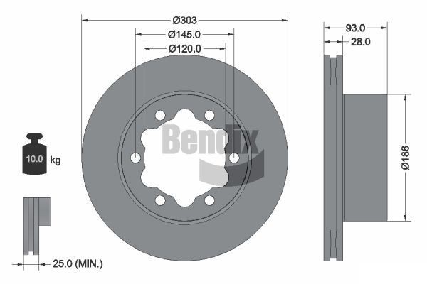 BENDIX Braking BDS1131: Piduriketas Ø: 303mm, sisemine õhutus, Ø: 303mm, kaetud, ilma rattakeskmeta, ilma rattalaagrita, ilma rattakinnituspoltideta