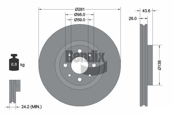 BENDIX Braking BDS1134: Piduriketas Ø: 281mm, sisemine õhutus, Ø: 281mm, kaetud, ilma rattakeskmeta, ilma rattalaagrita, ilma rattakinnituspoltideta