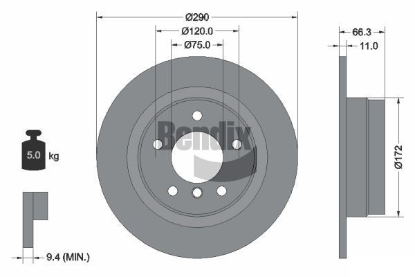 BENDIX Braking BDS1140: Piduriketas Ø: 290mm, täis, Ø: 290mm, kaetud, ilma rattakeskmeta, ilma rattalaagrita, ilma rattakinnituspoltideta