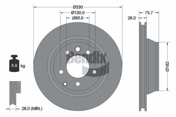 BENDIX Braking BDS1143: Piduriketas Ø: 330mm, sisemine õhutus, Ø: 330mm, kaetud, ilma rattakeskmeta, ilma rattalaagrita, ilma rattakinnituspoltideta