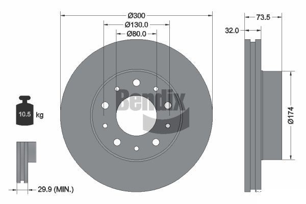 BENDIX Braking BDS1149: Disc de frână Ř: 300mm, ventilat interior, Ř: 300mm, acoperit (cu un strat protector), fara butuc roata, fara rulment roata, fara suruburi de fixare roata