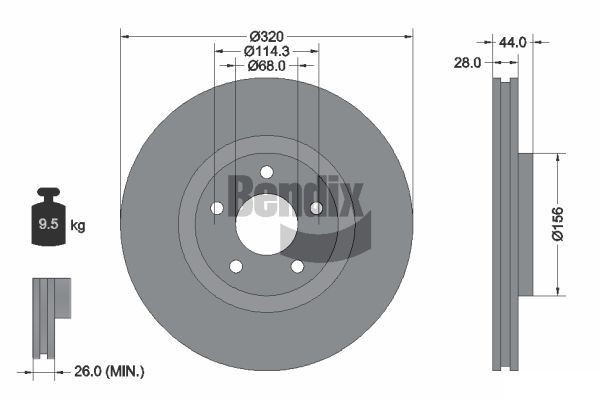 BENDIX Braking BDS1152: Piduriketas Ø: 320mm, sisemine õhutus, Ø: 320mm, kaetud, ilma rattakeskmeta, ilma rattalaagrita, ilma rattakinnituspoltideta