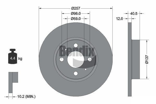 BENDIX Braking BDS1157: Piduriketas Ø: 257mm, täis, Ø: 257mm, kaetud, ilma rattakeskmeta, ilma rattalaagrita, ilma rattakinnituspoltideta