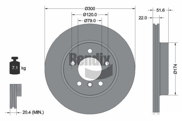 BENDIX Braking BDS1159HC: Piduriketas Ø: 300mm, sisemine õhutus, Ø: 300mm, kaetud, ilma rattakeskmeta, ilma rattalaagrita, ilma rattakinnituspoltideta