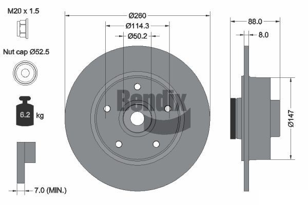 BENDIX Braking BDS1160: Piduriketas Ø: 260mm, täis, Ø: 260mm, teljemutriga, kaetud, koos integreeritud magnetilise anduriga, koos rattalaagriga, ilma rattakinnituspoltideta, koos rattakeskmega