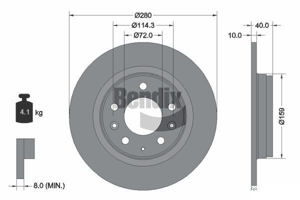 BENDIX Braking BDS1164: Piduriketas Ø: 280mm, täis, Ø: 280mm, kaetud, ilma rattakeskmeta, ilma rattalaagrita, ilma rattakinnituspoltideta