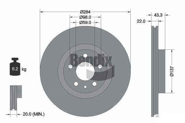 BENDIX Braking BDS1168: Piduriketas Ø: 284mm, sisemine õhutus, Ø: 284mm, kaetud, ilma rattakeskmeta, ilma rattalaagrita, ilma rattakinnituspoltideta