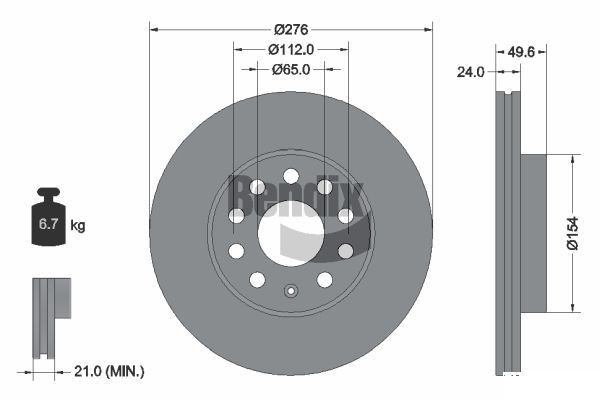 BENDIX Braking BDS1175HC: Piduriketas Ø: 276mm, sisemine õhutus, Ø: 276mm, kaetud, ilma rattakeskmeta, ilma rattalaagrita, ilma rattakinnituspoltideta