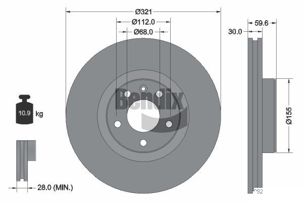 BENDIX Braking BDS1185HC: Piduriketas Ø: 321mm, välisõhutus, Ø: 321mm, kaetud, ilma rattakeskmeta, ilma rattalaagrita, ilma rattakinnituspoltideta