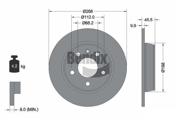 BENDIX Braking BDS1188: Piduriketas Ø: 268mm, täis, Ø: 268mm, kaetud, ilma rattakeskmeta, ilma rattalaagrita, ilma rattakinnituspoltideta