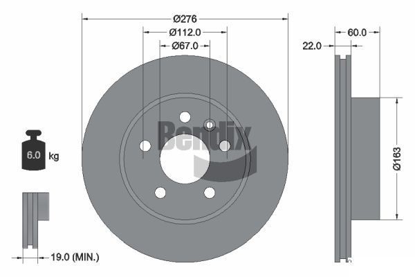 BENDIX Braking BDS1189: Piduriketas Ø: 276mm, sisemine õhutus, Ø: 276mm, kaetud, ilma rattakeskmeta, ilma rattalaagrita, ilma rattakinnituspoltideta