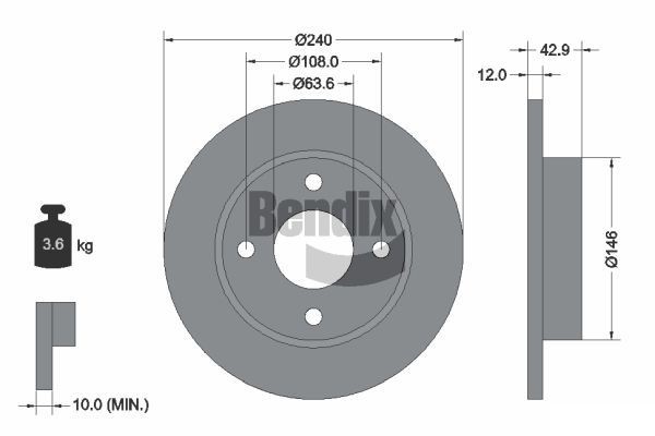 BENDIX Braking BDS1191: Piduriketas Ø: 240mm, täis, Ø: 240mm, kaetud, ilma rattakeskmeta, ilma rattalaagrita, ilma rattakinnituspoltideta