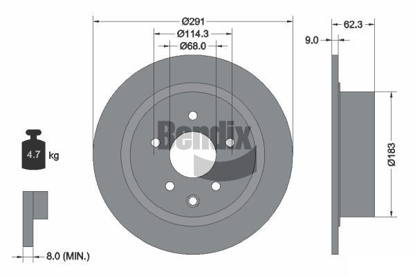 BENDIX Braking BDS1195: Piduriketas Ø: 291mm, täis, Ø: 291mm, kaetud, ilma rattakeskmeta, ilma rattalaagrita, ilma rattakinnituspoltideta