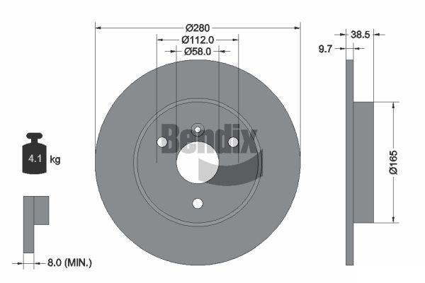 BENDIX Braking BDS1198: Piduriketas Ø: 280mm, täis, Ø: 280mm, kaetud, ilma rattakeskmeta, ilma rattalaagrita, ilma rattakinnituspoltideta