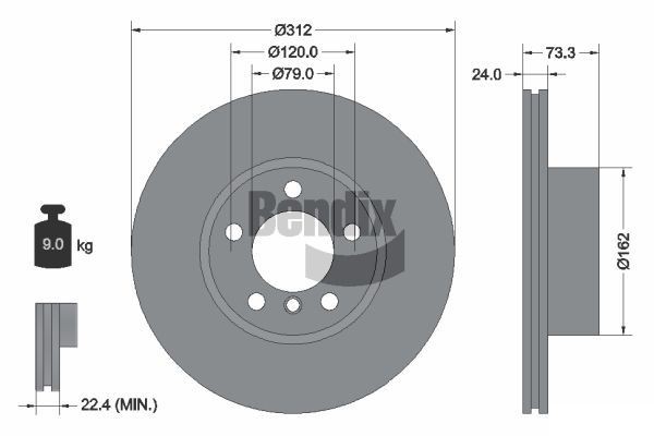 BENDIX Braking BDS1201HC: Piduriketas Ø: 312mm, sisemine õhutus, Ø: 312mm, kaetud, ilma rattakeskmeta, ilma rattalaagrita, ilma rattakinnituspoltideta