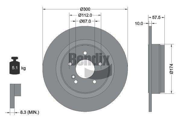 BENDIX Braking BDS1202: Piduriketas Ø: 300mm, täis, Ø: 300mm, kaetud, ilma rattakeskmeta, ilma rattalaagrita, ilma rattakinnituspoltideta