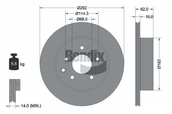 BENDIX Braking BDS1207: Piduriketas Ø: 292mm, sisemine õhutus, Ø: 292mm, kaetud, ilma rattakeskmeta, ilma rattalaagrita, ilma rattakinnituspoltideta