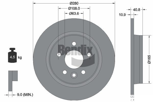 BENDIX Braking BDS1210: Disc de frână Ř: 280mm, plin, Ř: 280mm, acoperit (cu un strat protector), fara butuc roata, fara rulment roata, fara suruburi de fixare roata
