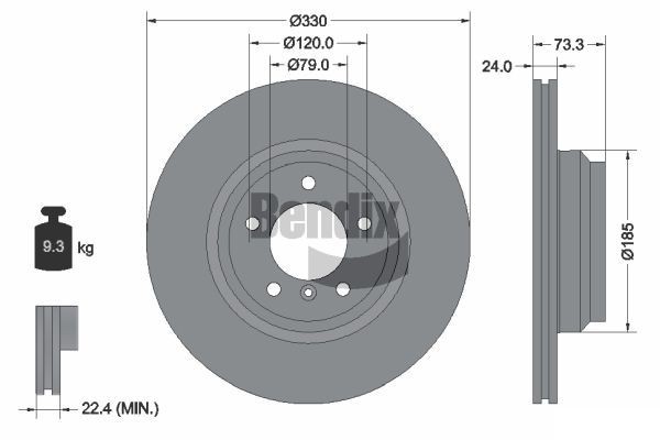 BENDIX Braking BDS1212HC: Piduriketas Ø: 330mm, sisemine õhutus, Ø: 330mm, kaetud, ilma rattakeskmeta, ilma rattalaagrita, ilma rattakinnituspoltideta