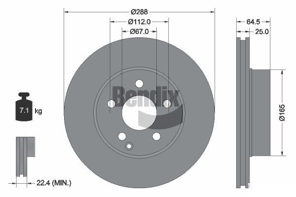 BENDIX Braking BDS1214: Piduriketas Ø: 288mm, sisemine õhutus, Ø: 288mm, kaetud, ilma rattakeskmeta, ilma rattalaagrita, ilma rattakinnituspoltideta