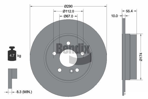 BENDIX Braking BDS1230: Bremseskive Ø: 290mm, fuldstændigt, Ø: 290mm, coatet, uden hjulnav, uden hjullejer, uden hjulbolte