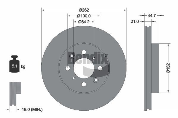 BENDIX Braking BDS1232: Disc de frână Ř: 262mm, ventilat interior, Ř: 262mm, acoperit (cu un strat protector), fara butuc roata, fara rulment roata, fara suruburi de fixare roata