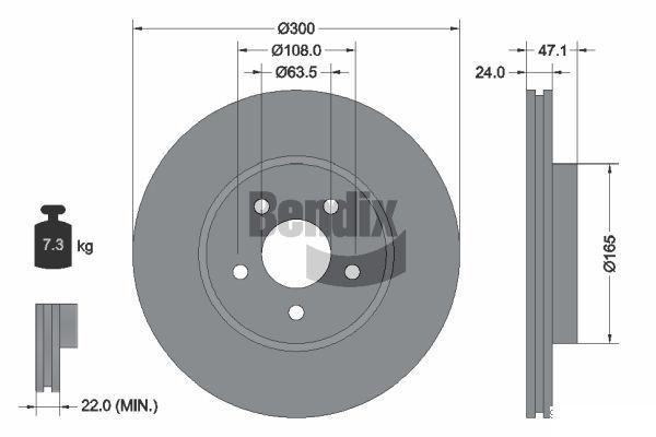 BENDIX Braking BDS1236HC: Piduriketas Ø: 300mm, sisemine õhutus, Ø: 300mm, kaetud, ilma rattakeskmeta, ilma rattalaagrita, ilma rattakinnituspoltideta