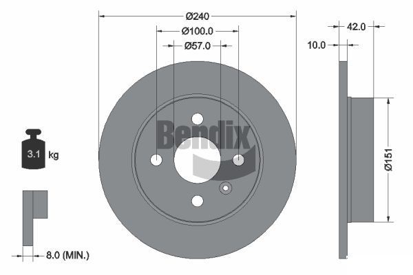 BENDIX Braking BDS1249: Piduriketas Ø: 240mm, täis, Ø: 240mm, kaetud, ilma rattakeskmeta, ilma rattalaagrita, ilma rattakinnituspoltideta