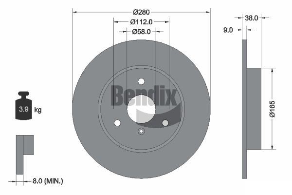 BENDIX Braking BDS1265: Piduriketas Ø: 280mm, täis, Ø: 280mm, kaetud, ilma rattakeskmeta, ilma rattalaagrita, ilma rattakinnituspoltideta