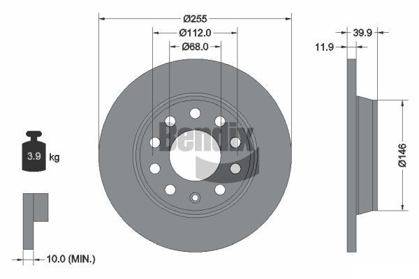 BENDIX Braking BDS1267: Piduriketas Ø: 255mm, täis, Ø: 255mm, kaetud, ilma rattakeskmeta, ilma rattalaagrita, ilma rattakinnituspoltideta