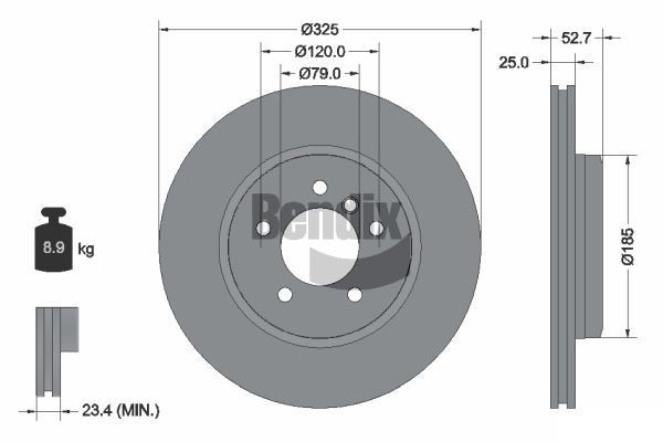 BENDIX Braking BDS1270HC: Piduriketas Ø: 325mm, sisemine õhutus, Ø: 325mm, kaetud, ilma rattakeskmeta, ilma rattalaagrita, ilma rattakinnituspoltideta