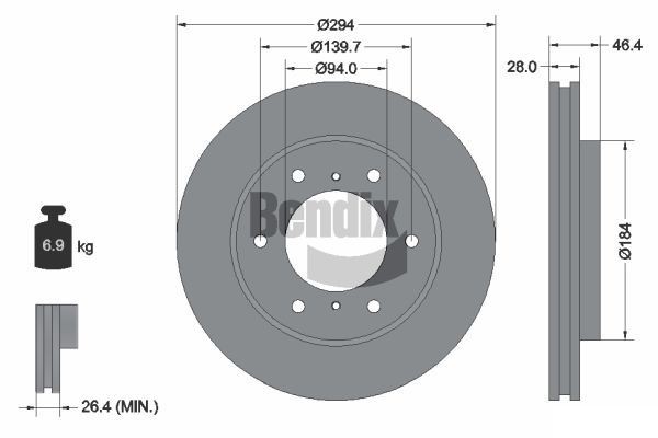BENDIX Braking BDS1273HC: Piduriketas Ø: 294mm, sisemine õhutus, Ø: 294mm, kaetud, ilma rattakeskmeta, ilma rattalaagrita, ilma rattakinnituspoltideta