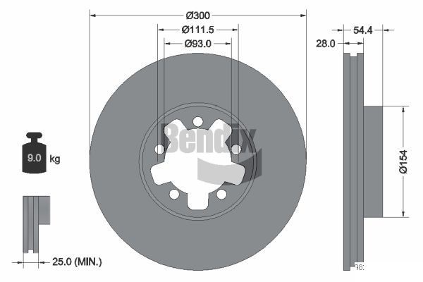 BENDIX Braking BDS1288: Piduriketas Ø: 300mm, sisemine õhutus, Ø: 300mm, kaetud, ilma rattakeskmeta, ilma rattalaagrita, ilma rattakinnituspoltideta