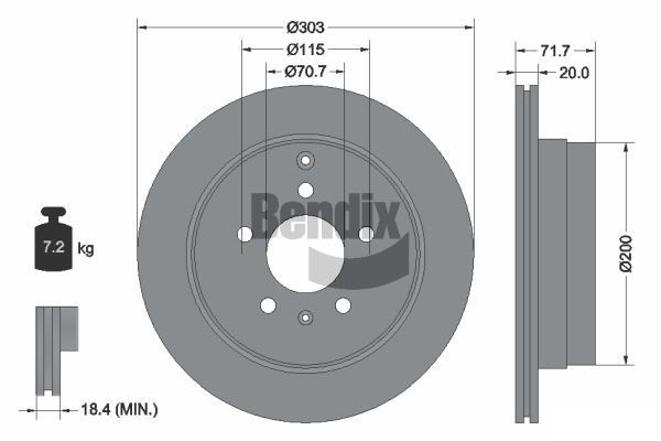 BENDIX Braking BDS1291: Piduriketas Ø: 303mm, sisemine õhutus, Ø: 303mm, kaetud, ilma rattakeskmeta, ilma rattalaagrita, ilma rattakinnituspoltideta